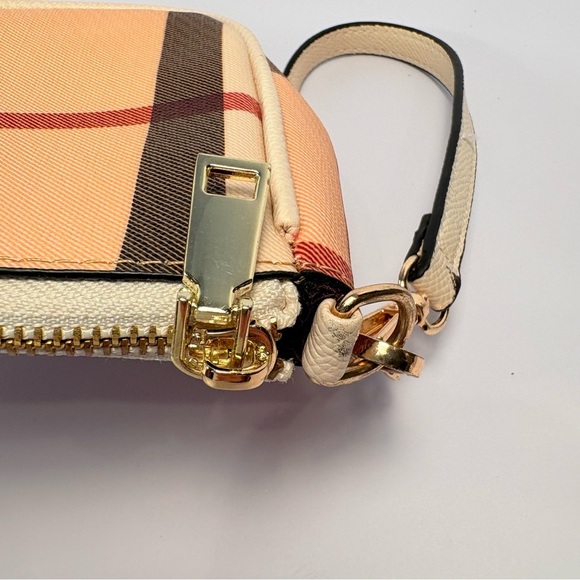 Plaid Checkered Academia Preppy Beige Clutch Strap Crossbody Purse - Picture 5 of 9